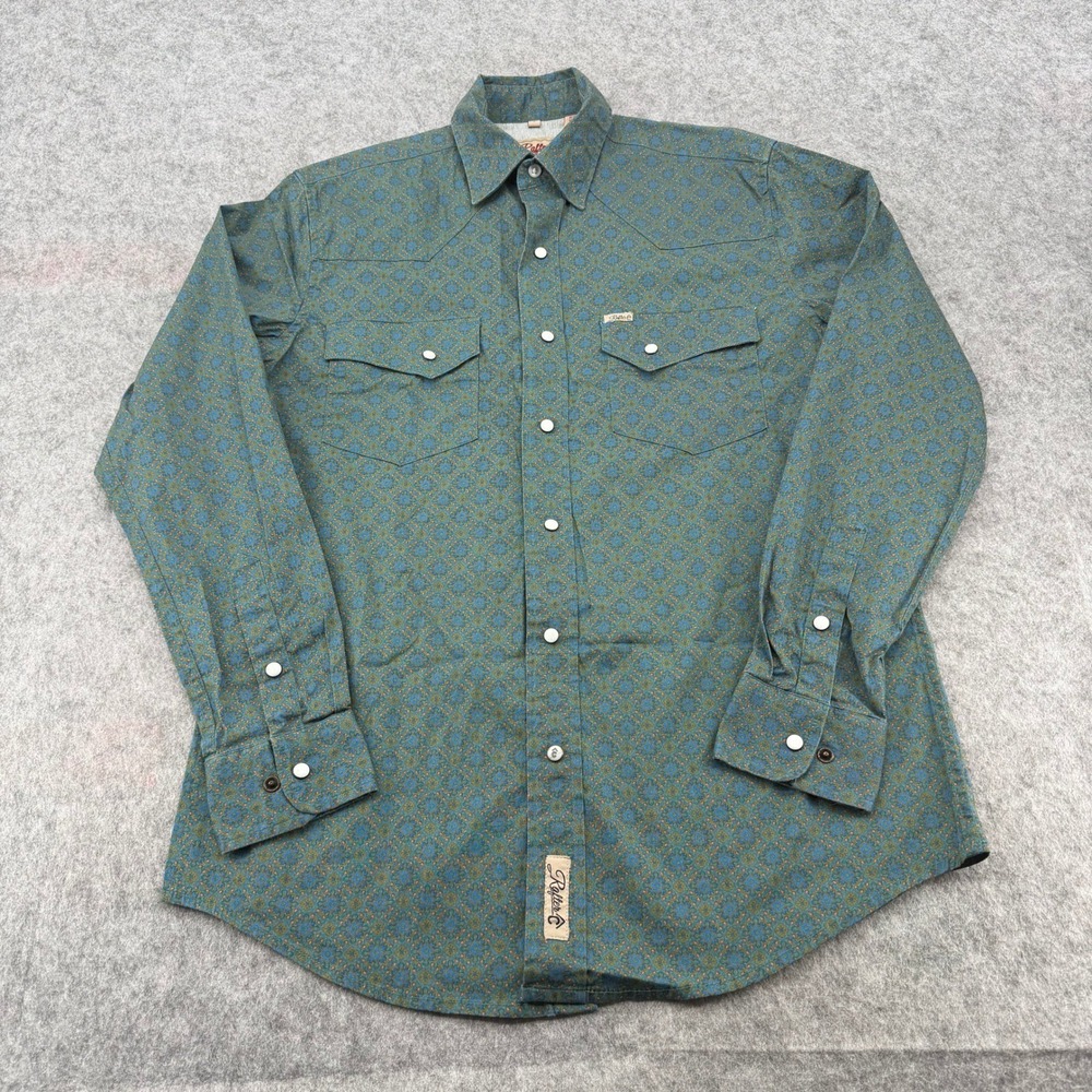 Rafter C Cowboy Collection Mens Blue Green Geometric Western Snap Shirt Small